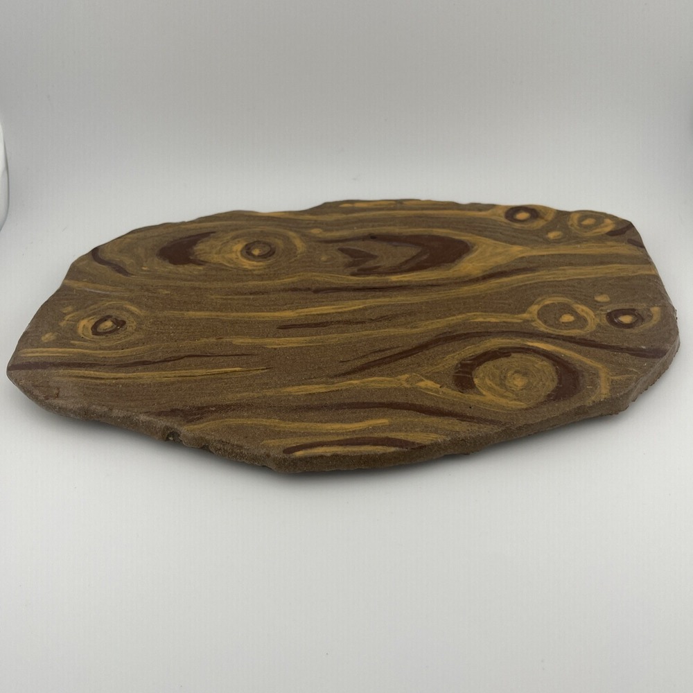 Studio Pottery Wood Pattern Platter, Signed, Cheese Or Charcuterie Ceramic Board - Picture 2 of 12